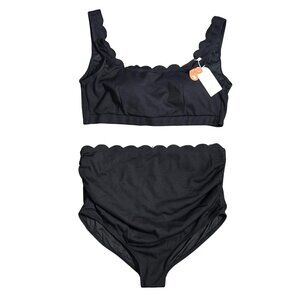 NWT | Summer Mae Black Scalloped Tummy Control Bikini Set | High-Waist | 8